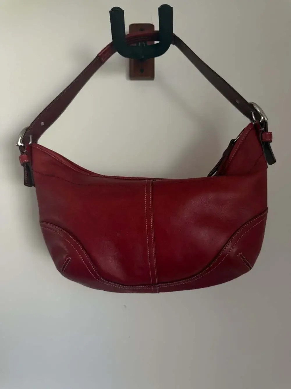 Coach Red Leather Soho Buckle Flap Shoulder Bag Hobo Bag